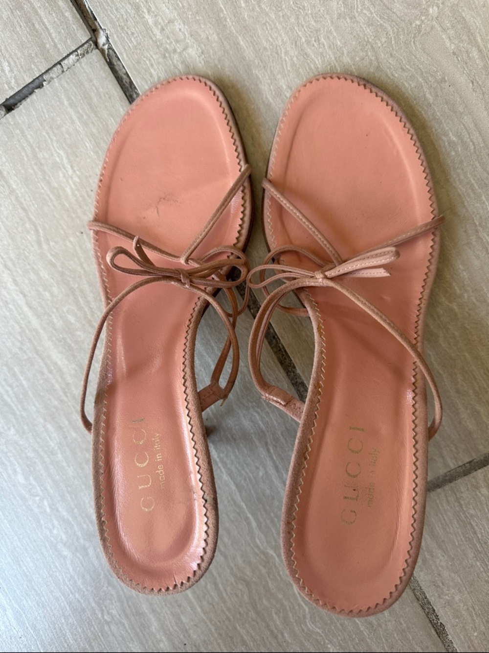 Gucci Coral Pink Lace-Up Flat Sandals